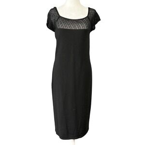 Lauren Ralph Lauren Dress Womens Small Black Merino Wool‎ Knit Lace Yoke Sheath